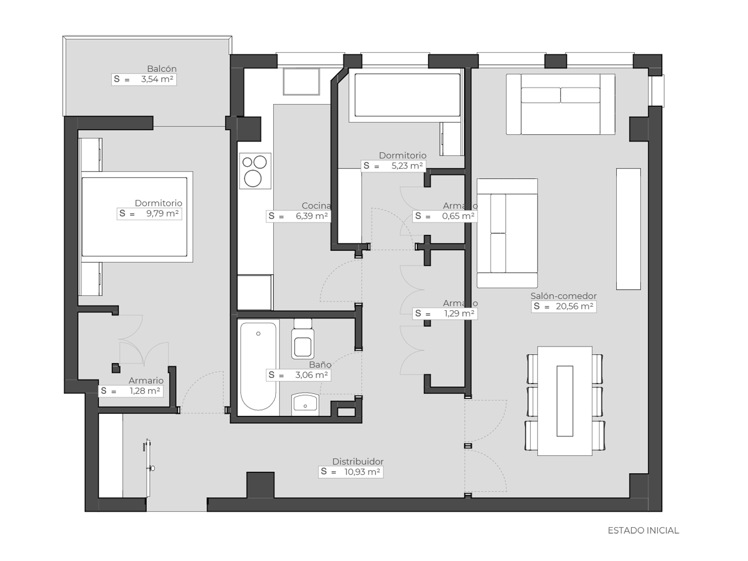 Plano distribución antes esvibar arquitectes reforma integral piso